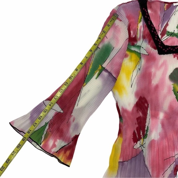 NICOLA Watercolor Beaded Scrunch Blouse Size Large - Picture 8 of 15